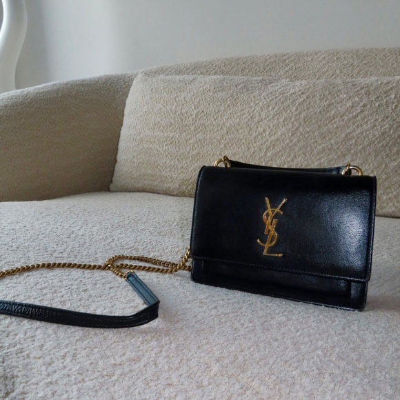 AUTHENTIC SAINT LAURENT 2020 BLACK LEATHER SUNSET WALLET ON CHAIN BAG WITH STRAP - Picture 4 of 11